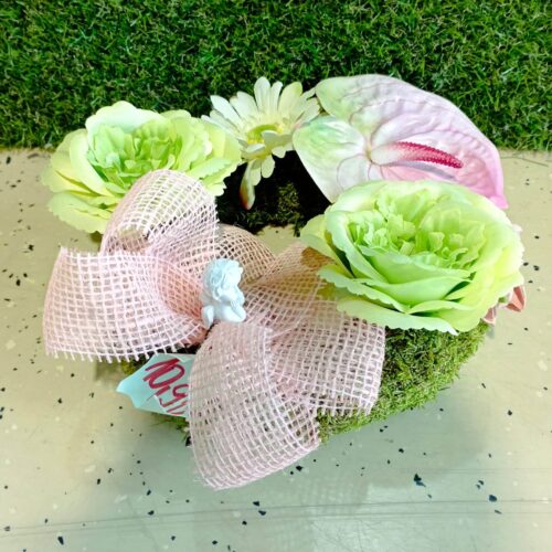 Machový veniec ružovo zelený s anjelikom