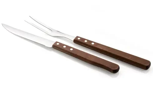 Steakový príbor BBQ 1+1 ks, nerezová oceľ s drevenou rukoväťou