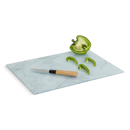 Sklenená doska na krájanie s bielym mramorovým efektom – 40x30cm – Obrázok 2