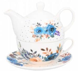 Čajník so šálkou kvety modrý