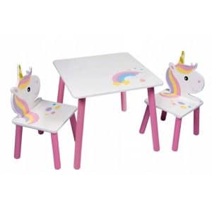 Drevený detský stôl so stoličkami jednorožec