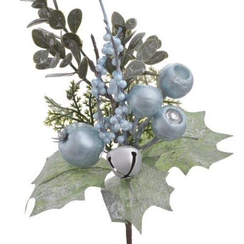 Vianočná vetvička modrá s rolničkou 24cm